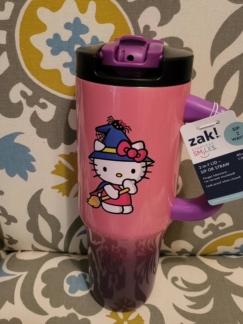 Hello Kitty Pink & Purple Travel Tumbler with Handle- NWT
